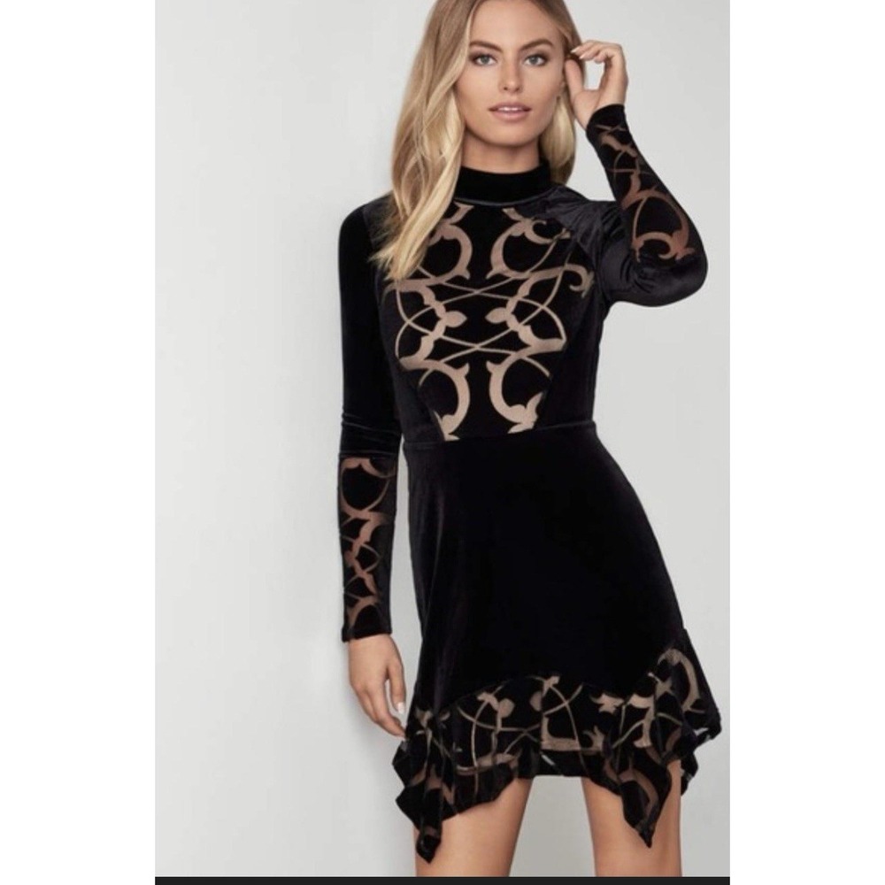 BCBGMaxazria black‎ Velvet Dress Medium WhimsieGoth Mini Medium Lace Fairy Core